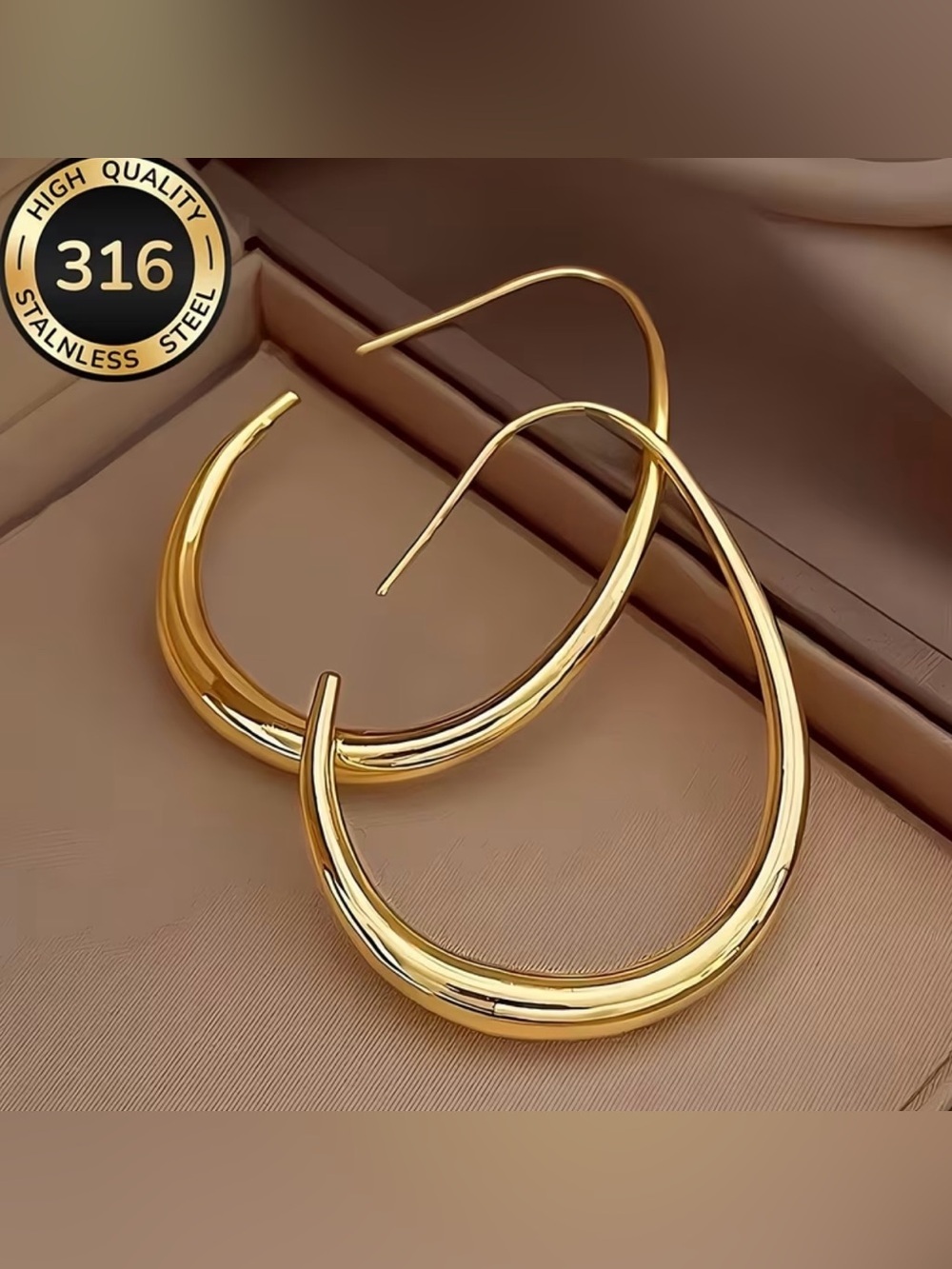 NEW? Elegant Gold Hoop Drop Earrings. 316 stainless steel  🌙  A7-245